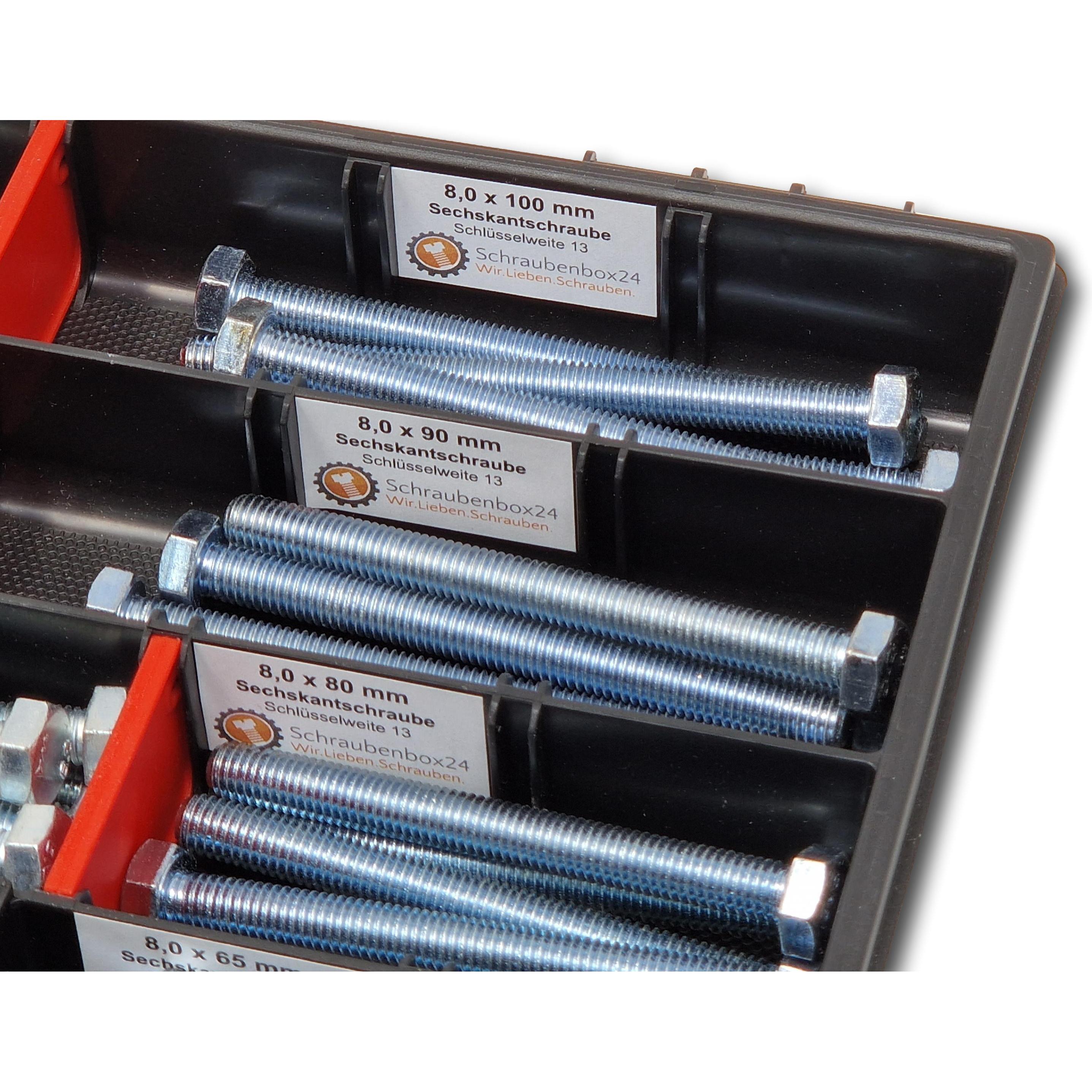 Thumbnail - Schraubenbox24, Schrauben, Sechskantschrauben Sortiment M8 60mm-100mm 65 tlg Schraubenbox DIN 933/ISO4017 (65 Schrauben ...