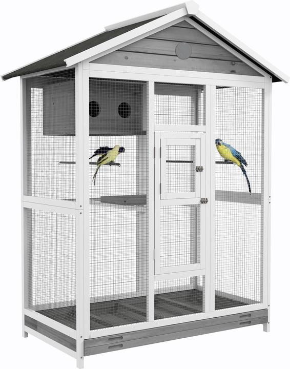 PawHut Cage à oiseaux avec perchoir, toit en asphalte