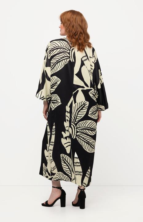 Produktbild Ulla Popken Midikleid, Palmen, Drapierung, V-Ausschnitt, Halbarm (50, 52)