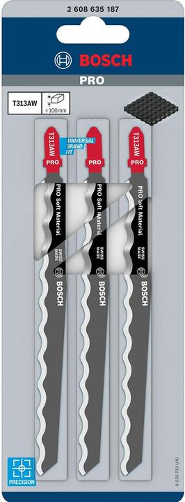 Image du produit Bosch Professional Zubehör Lame de scie sauteuse PRO Soft Material T313AW, 152 mm, 3 pcs.
