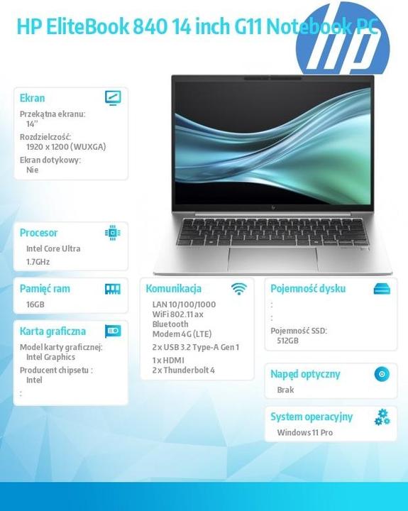 Actual product image HP 840 G11 (14", 512 GB, 16 GB, DE, Intel Core Ultra 7 265)