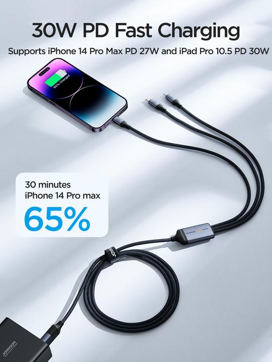 Actual product image Joyroom Cable Speedy USB SA21-2T3, 6 in 1/ 100W/Cable 1.5m (black) (1.50 m, USB 2.0, 100 W)