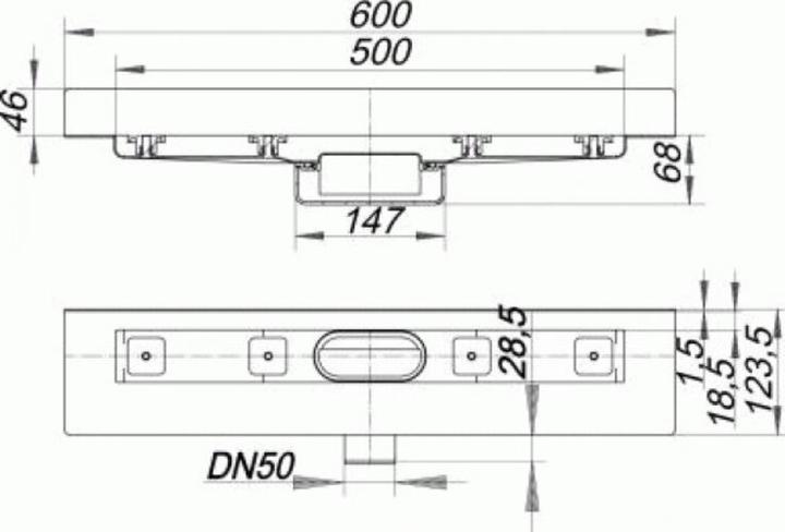Produktbild Dallmer Duschrinne CeraLine Nano W 500mm, 523006, DN 50 Bauhöhe 68mm (500 mm)