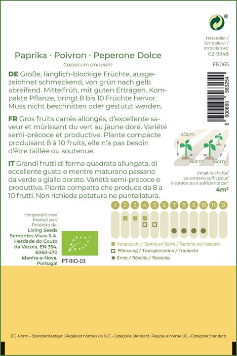 Produktbild Living Seeds Paprika Quadrato D'asti Giallo (Gemüsesamen)