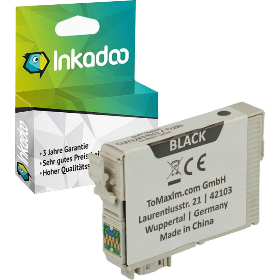 Inkadoo, Druckerpatrone, Druckerpatronen kompatibel zu Epson C13T12814011 / T1281 XL Tintenpatrone, schwarz Schwarz (BK)