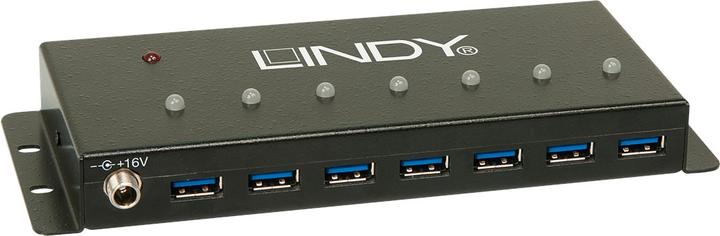 Actual product image Lindy USB 3.0 industrial hub 7 port, mettall housing (USB-B, 7 Ports)