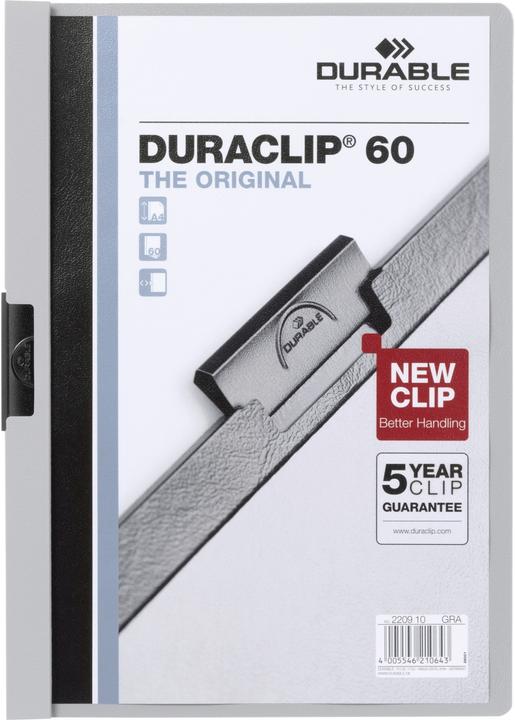 Produktbild Durable Klemmhefter DURACLIP ORIGINAL 60, DIN A4, grau transparenter Vorderdeckel, mit Metallklemme (A4, 1x)