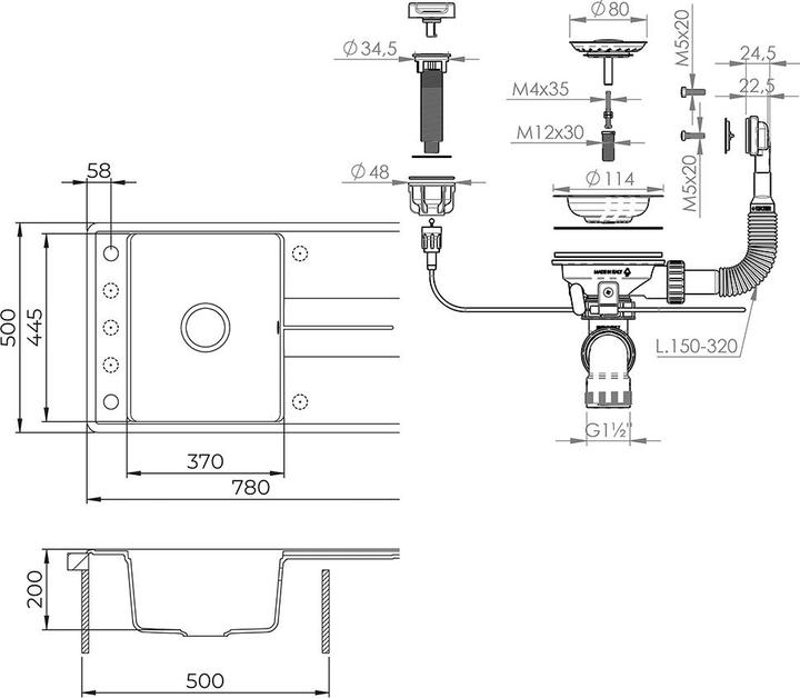 Actual product image Bergström Kyoto (Fitted sink with draining board, 78 cm, 50 cm)