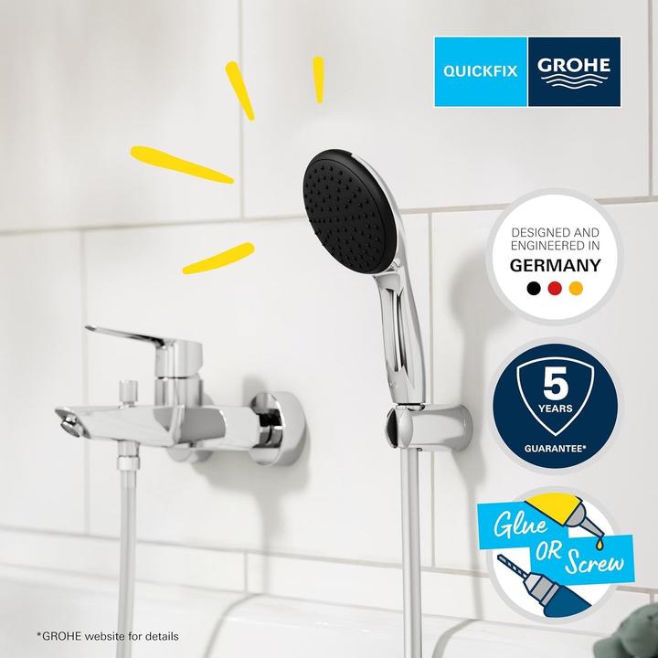 Produktbild Grohe Start QuickFixWannenarmatur und Vitalio Start 110 Handbrause-Set, kleben oder bohren, Watersaving Pl