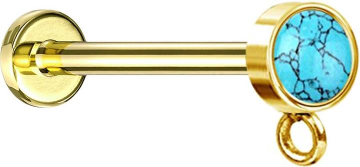 Actual product image Star Piercing Micro labret inner thread gold-plated with cylinder turquoise stone ring for pendant (without brass, Mineral, Surgical steel 316L)