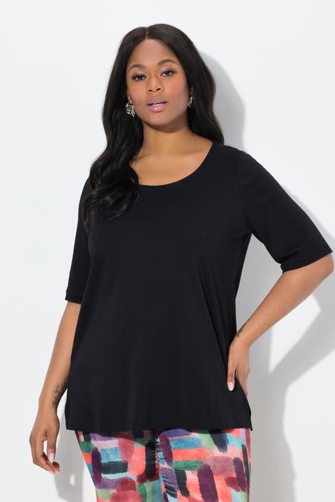 Immagine prodotto Ulla Popken T-shirt dal taglio svasato in cotone Pima con scollo a girocollo e maniche a 3/4 (50, 52)