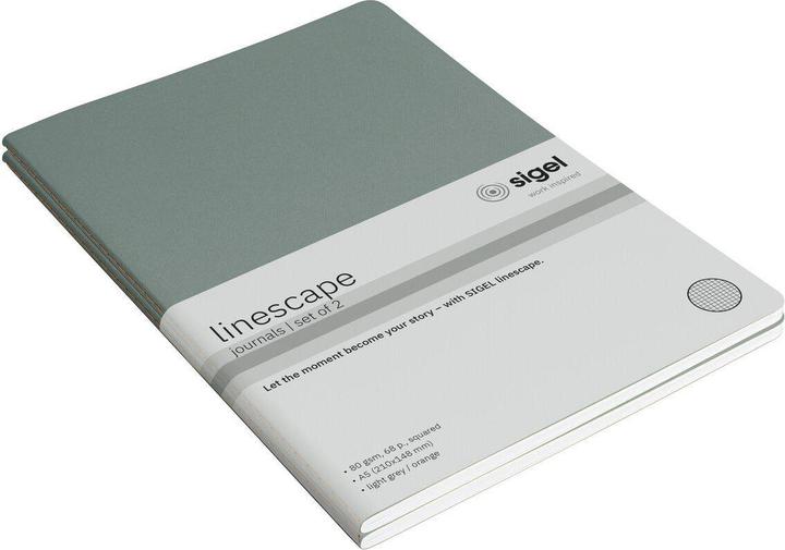 Actual product image Sigel 2 notebooks Linescape DIN A5 squared, light grey, neon-orange softcover 68 pages (A5, Checked, Soft cover)