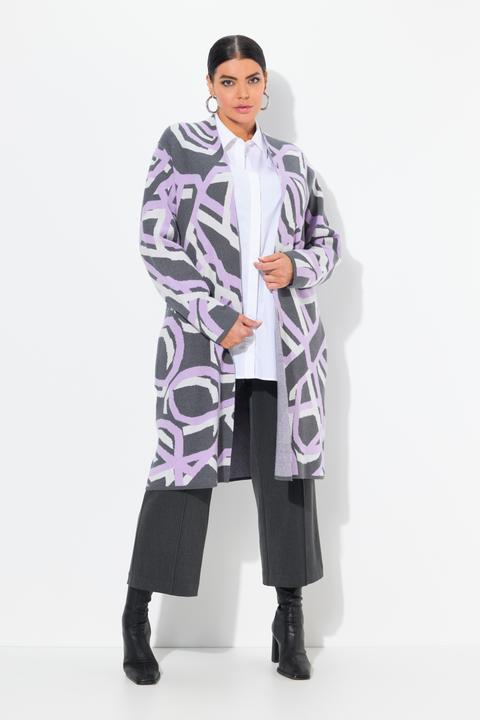 Immagine prodotto Ulla Popken Cardigan lungo e aperto con design grafico e collo alto (50, 52)