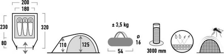 Produktbild High Peak Nightingale 3, Kuppel-/Iglu-Zelt (Kuppelzelt, 3.50 kg, 3 Personen)