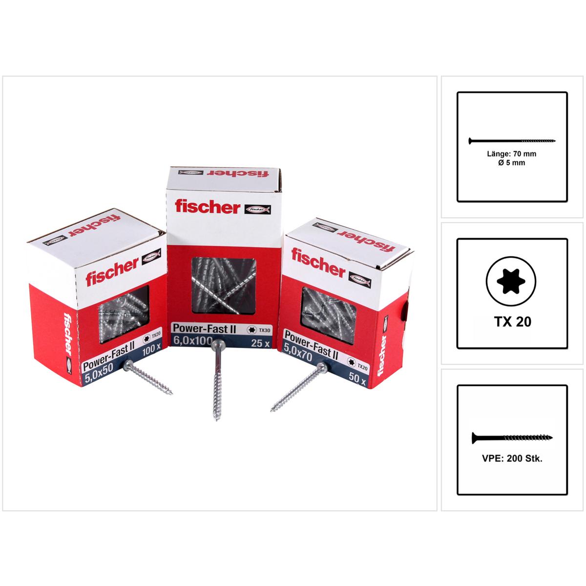 Thumbnail - Fischer, Schrauben, PowerFast II 5,0x70 SK TX TG blvz 200 (200 Schrauben pro Stück)