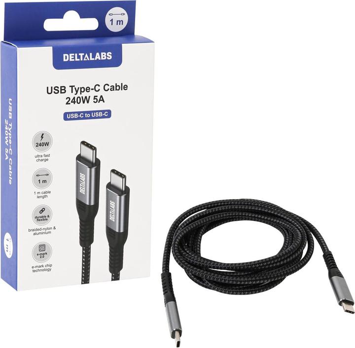 Image du produit Deltalabs Câble USB-C 240W 5A (1 m, USB 2.0, 240 W)