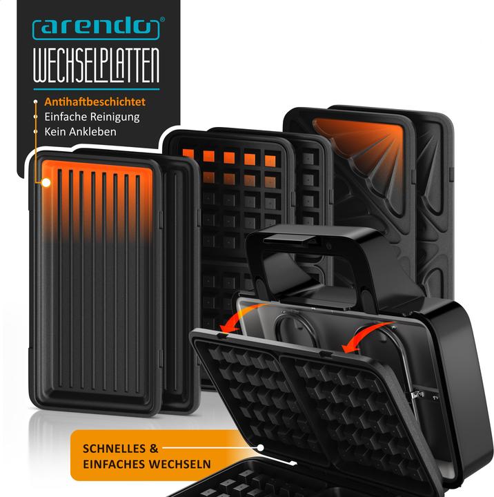 Arendo Sandwichmaker 3in1 Sandwichtoaster, 900W, Antihaftbeschichtet, Temperaturregelung, Schnellaufheizung