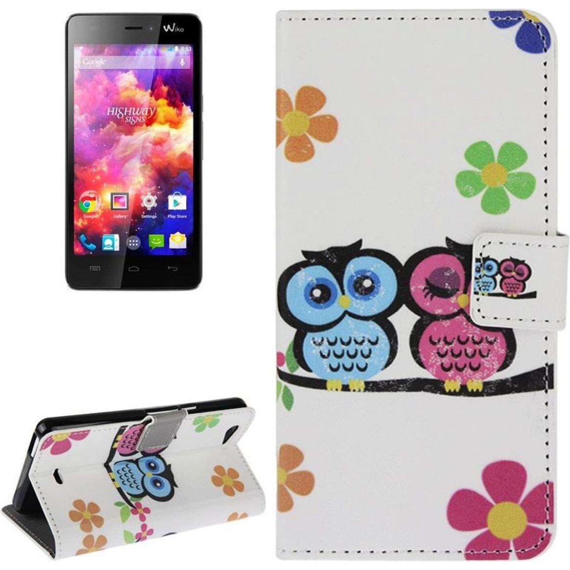 Thumbnail - König Design Schutzhülle Handytasche (Flip Quer) für Handy Wiko Highway Signs 2 Eulen auf Ast (Wiko Highway Signs), Smar...