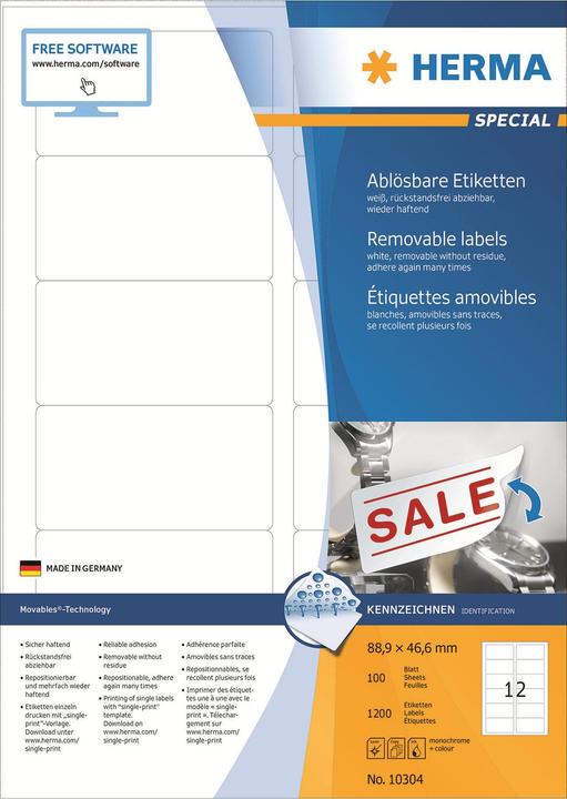 Produktbild HERMA Ablösbare Etiketten A4