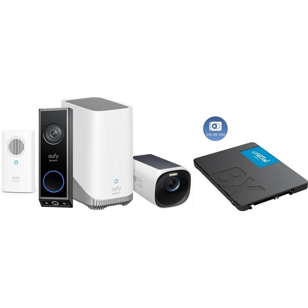 eufy, Campanello + Citofono, Video Doorbell E340 mit Chime + Homebase 3 S380 + Eufycam 3 + 240 GB SSD für 3 Jahre Speicher -