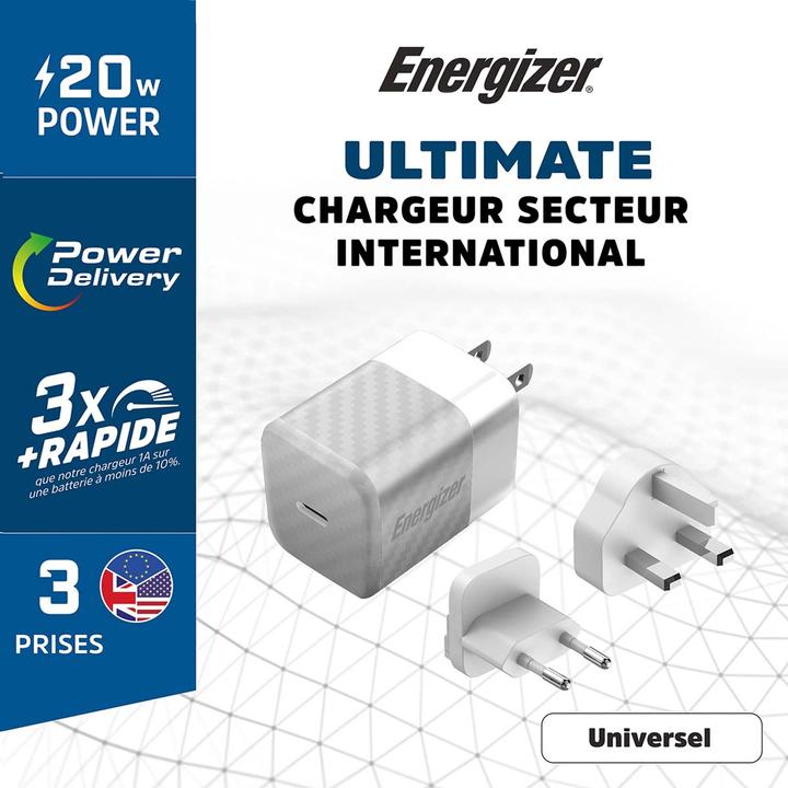 Produktbild Energizer Power-Delivery Ladegerät – 20 W – EU/UK/US, silber (20 W)