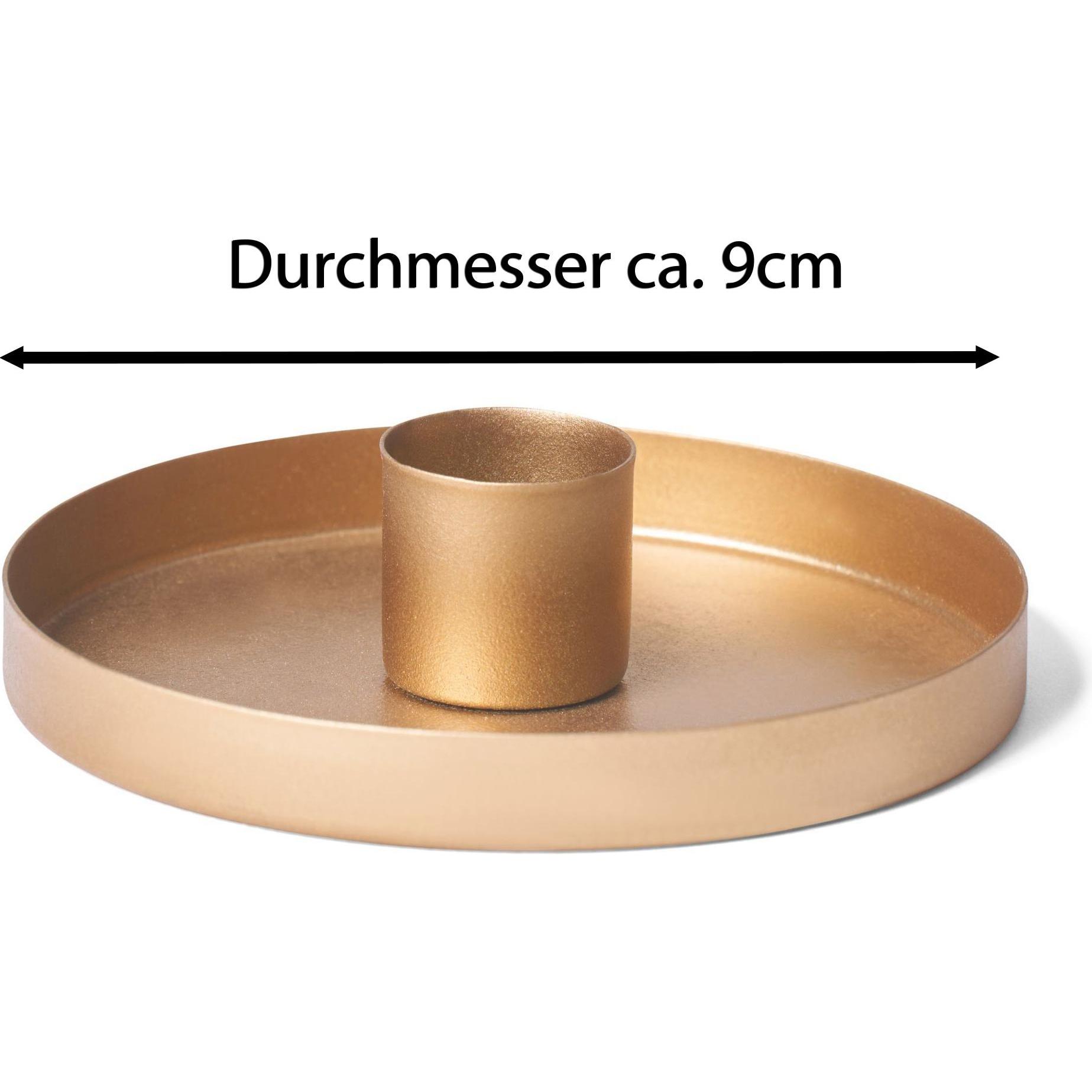 Novaliv, Kerzenständer, 4x Kerzenhalter 9cm Metall Stabkerzenhalter Kerzenteller GOLD mit Stabkerzen LED flammenlos
