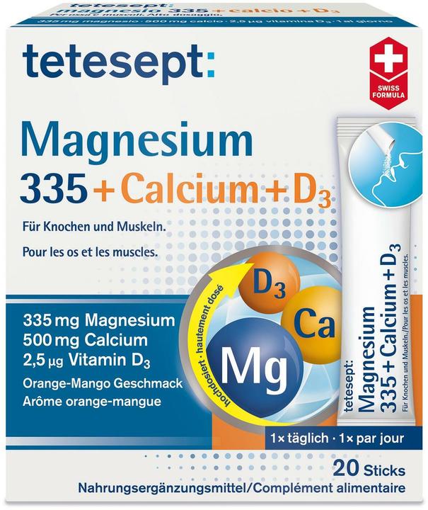 Produktbild Tetesept Magnesium 335 Calcium + D3 (20 Stk., Beutel, Pulver, Sachet, 175 g)