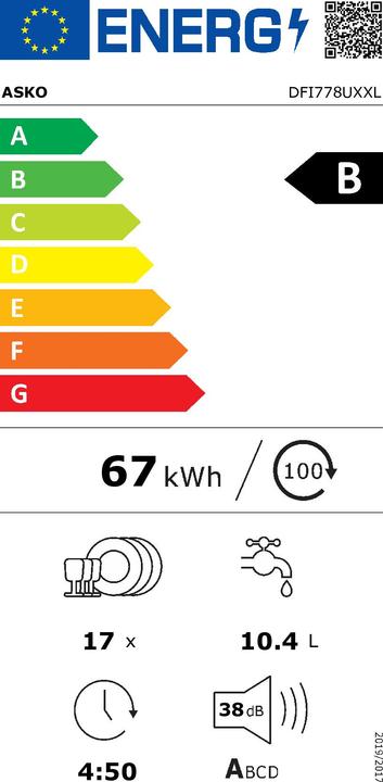 Energy Label Asko Geschirrspüler XXL vollintegriert EXCLUSIVE DFI 778UXXL