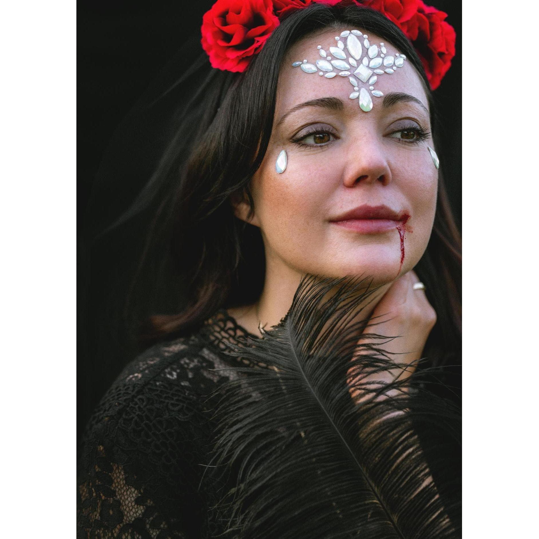 Thumbnail - Partydeco Gesichtsschmuck Kristalle silber, 9.5 x 8.5 cm