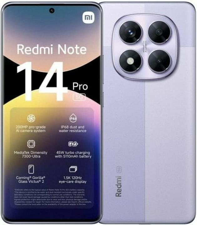 Xiaomi Redmi Note 14 Pro 5G (512 Go, Lavender Purple, 6.67", Double SIM, 5G)