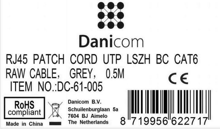 Produktbild Dsit CAT6 Netzwerkkabel, U/UTP, 0.50 meter, Grau, 100% Kupfer (CAT6, 0.50 m)