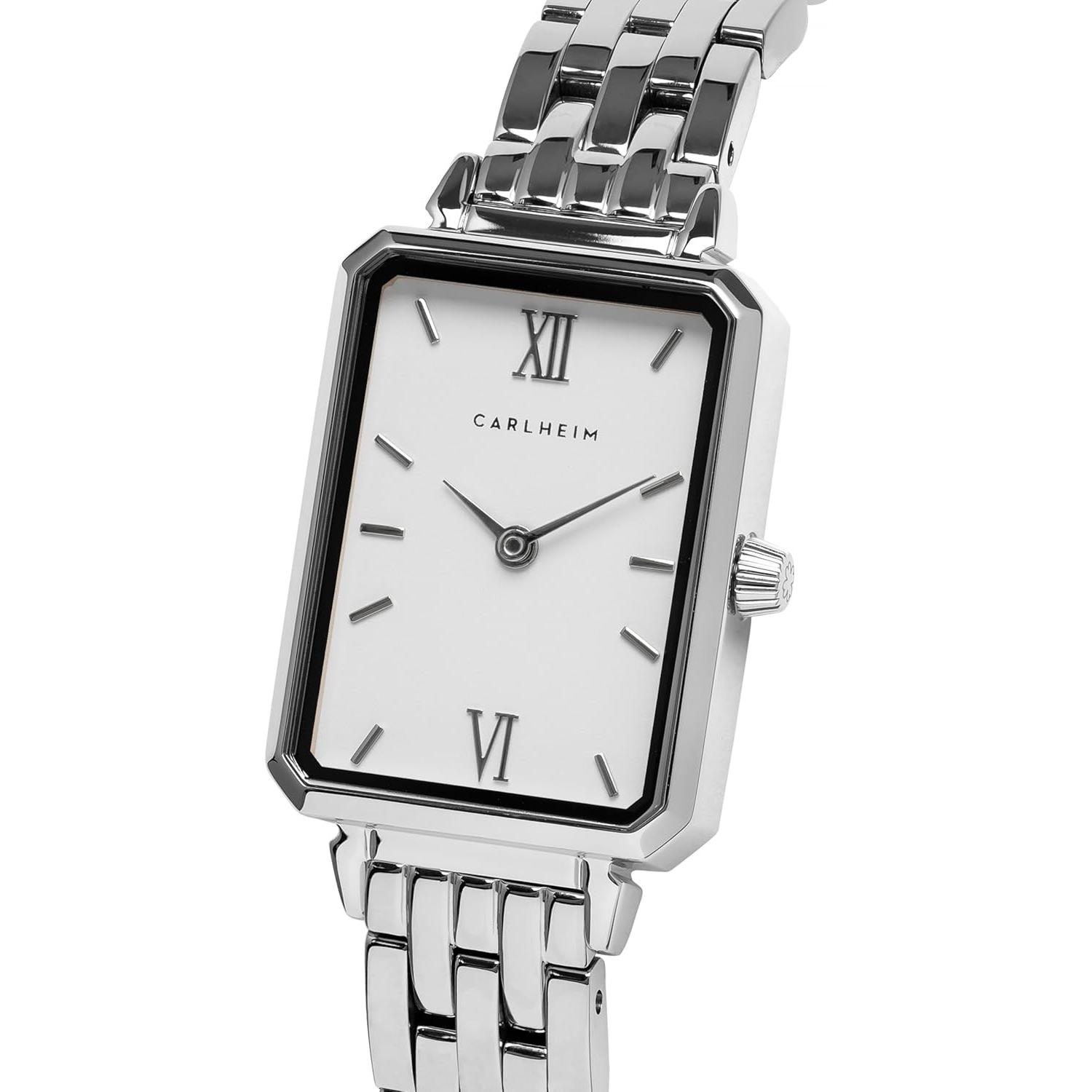 Carlheim, Orologio da polso, Ladies watches Mila Petite Square 2620 white silver Classic siliver Classic, Argento, (Orologio da polso analogico)