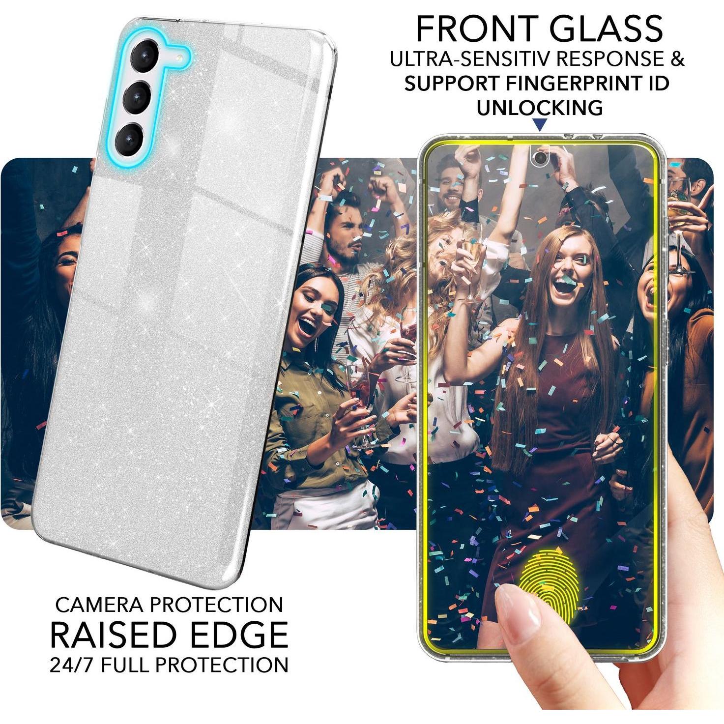 Thumbnail - Nalia Glitzer Silikon Hülle mit 2x Displayschutz (Samsung Galaxy S23+), Smartphone Hülle, Silber