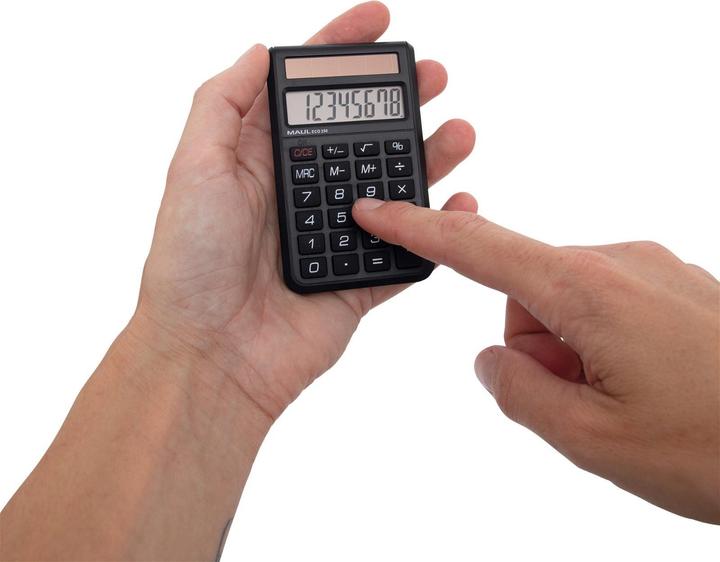 Image du produit Maul Calculatrice de poche ECO 250, écologique, purement solaire, Ange bleu/uz116, 8 chiffres (Cellules solaires)