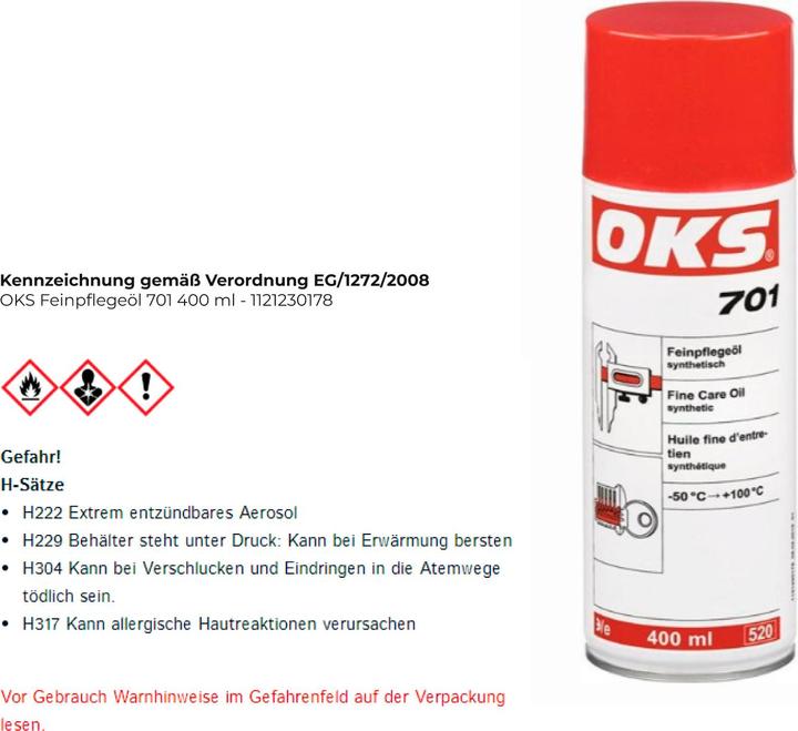 Produktbild Oks Feinpflegeöl synthetisch Spray 701 400 ml (400 ml)