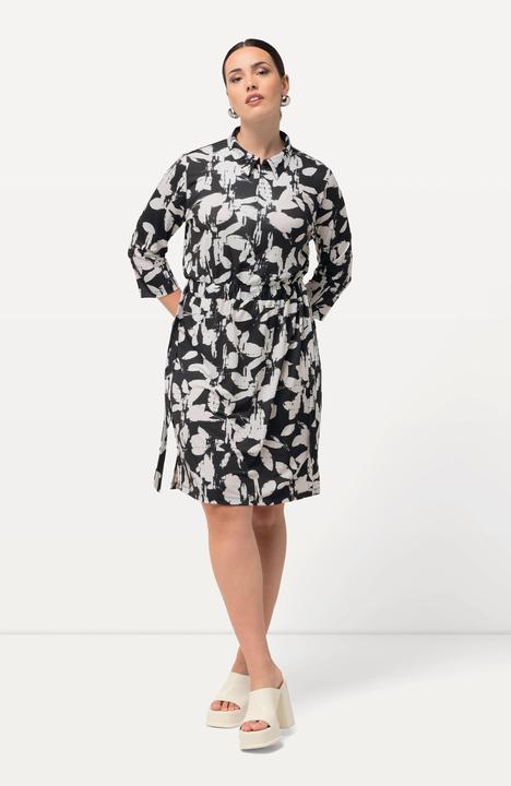 Immagine prodotto Ulla Popken Abito di jersey con foglie, collo da camicia e maniche a 3/4 (42, 44)