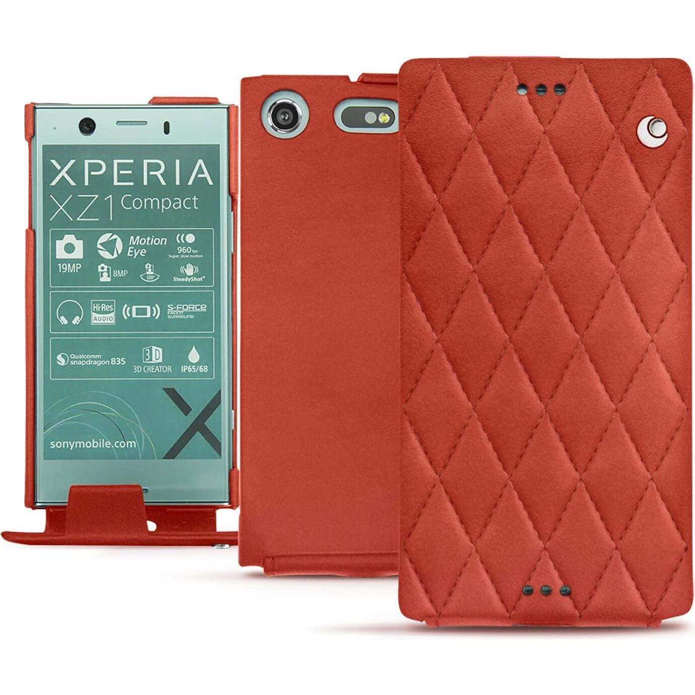 Noreve Lederschutzhülle vertikal (Sony Xperia XZ1 Compact), Smartphone Hülle, Orange