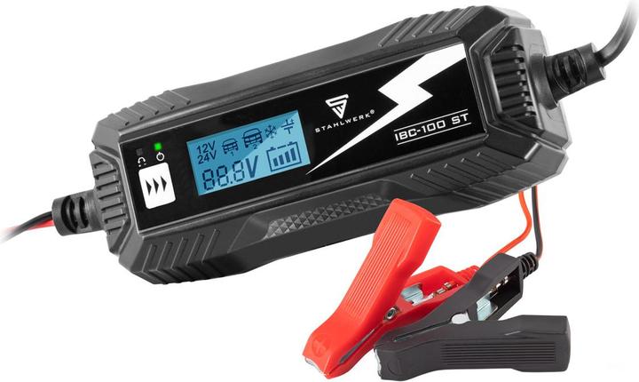 Stahlwerk Batterieladegerät IBC-100 ST mit Mikroprozessor und 10 Lademodi (12V, 24V, 10 A)