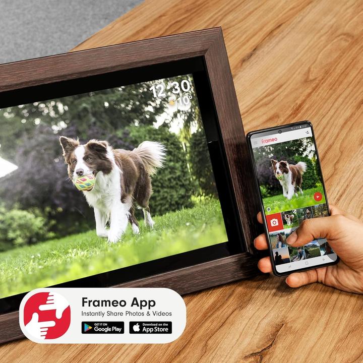 Produktbild Krüger&Matz Kruger&Matz digitaler Bilderrahmen FRAMEO Wi-Fi 15" Holzrahmen (15", 720p, 1080p)