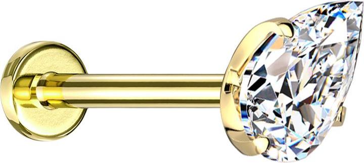 Image du produit Star Piercing Micro Threadless Labret vergoldet mit Kristalltropfen silber gefasst (Titane ASTM F-136)