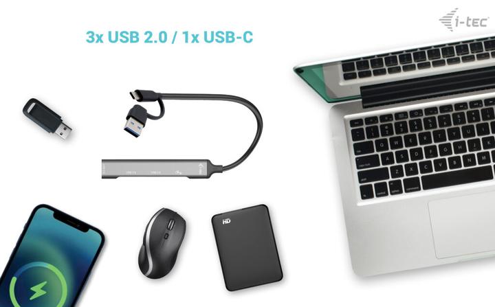 Immagine prodotto i-tec HUB USB-A/USB-C in metallo 1x USB-C 3.1 + 3x USB 2.0 (USB-A, USB-C, 4 porte)