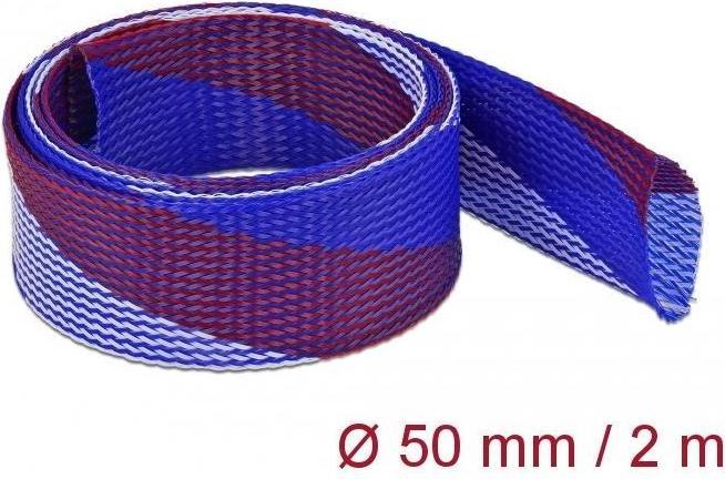 Image du produit Delock Gaine tressée extensible 2 m x 50 mm bleu-rouge-blanc (Gaines pour câbles, 200 cm)