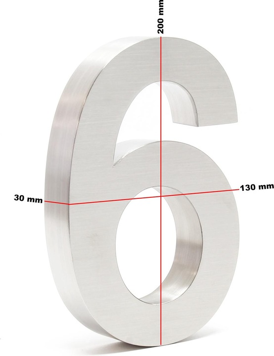 Produktbild Wiltec Hausnummer 6 Edelstahl Hausnummer modern 3D-Design rostfrei