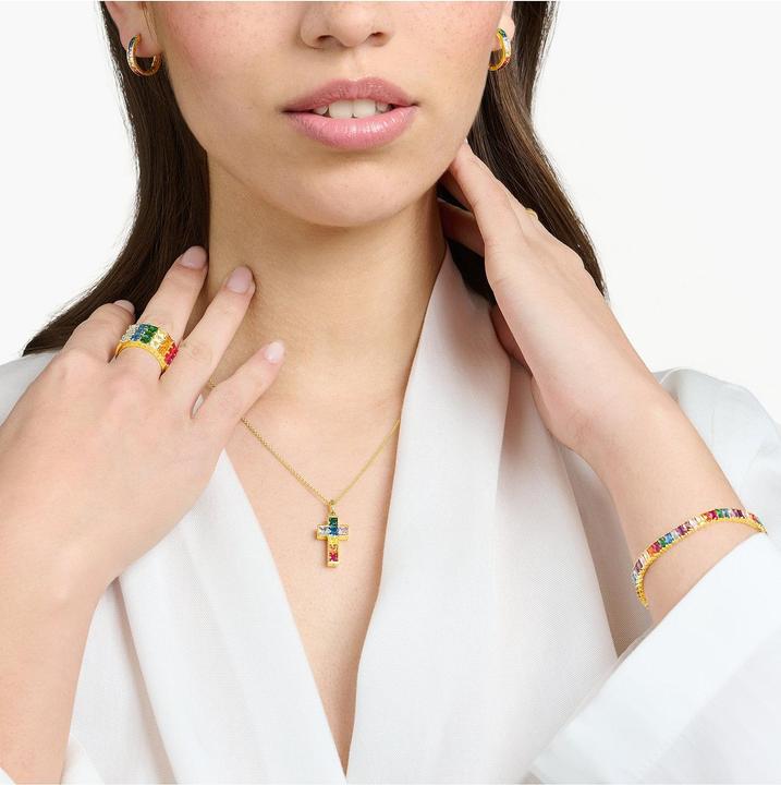 Immagine prodotto Thomas Sabo Collana Croce Pietre Colorate Oro (Argento 925, 40 - 45 cm)