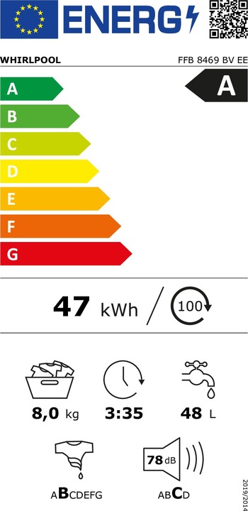 Energie-Label Whirlpool FFB8469BVEE (8 kg, Links)