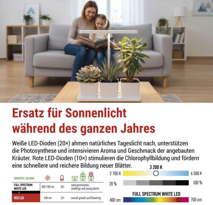 Immagine prodotto Emos Pflanzenlampe LED Vollspektrum, 30 LEDs, für Innenräume, mit Zeitschaltuhr, dimmbar (LED, 5 V)