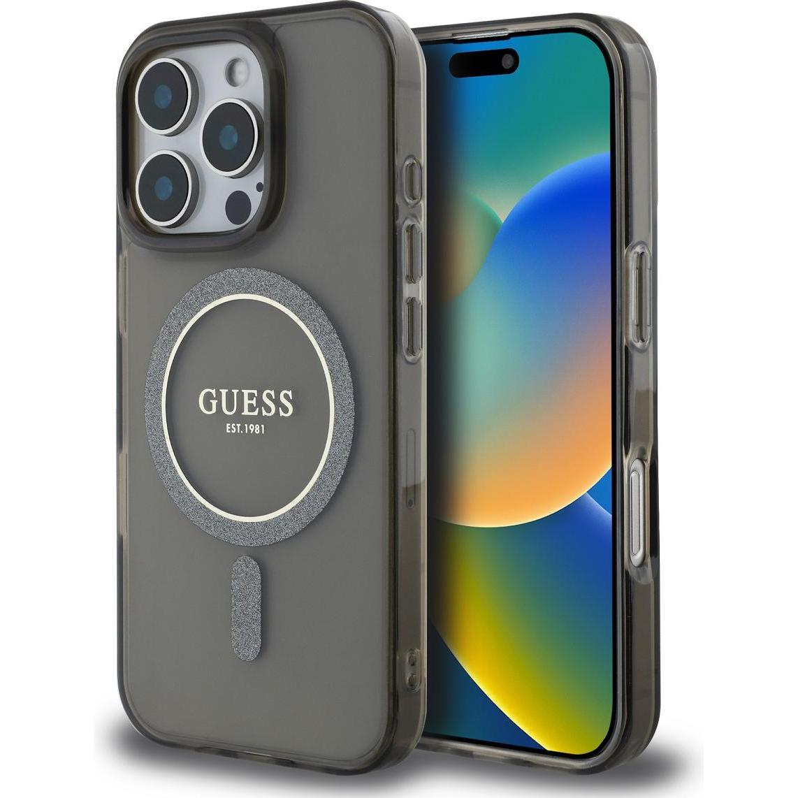 Guess GUHMP16LHFGEREK iPhone 16 Pro 6.3" czarny/black hardcase IML Glitter Circle MagSafe (Apple iPhone 16 Pro), Smartph...