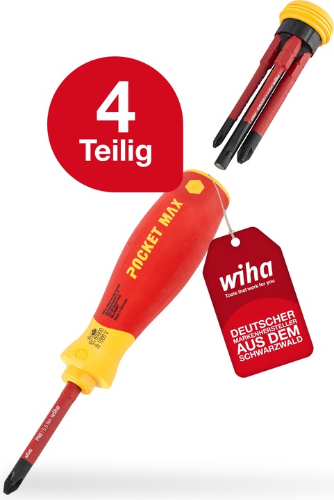 Productafbeelding Wiha Schroevendraaierset gemengd PocketMax elektrisch 4 st. met opbergbare bitset (Gleuf)