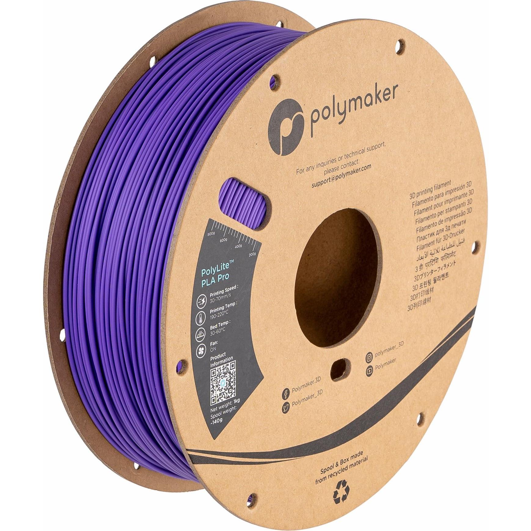 Polymaker PolyLite PLA PRO Purple 1.75mm 1kg (PLA-R, 1.75 mm, 1000 g, Violett), 3D Filament, Violett