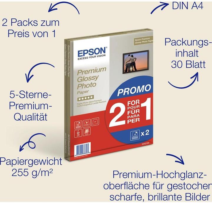 Produktbild Epson Premium Glossy (255 g/m², A4, 30 x)